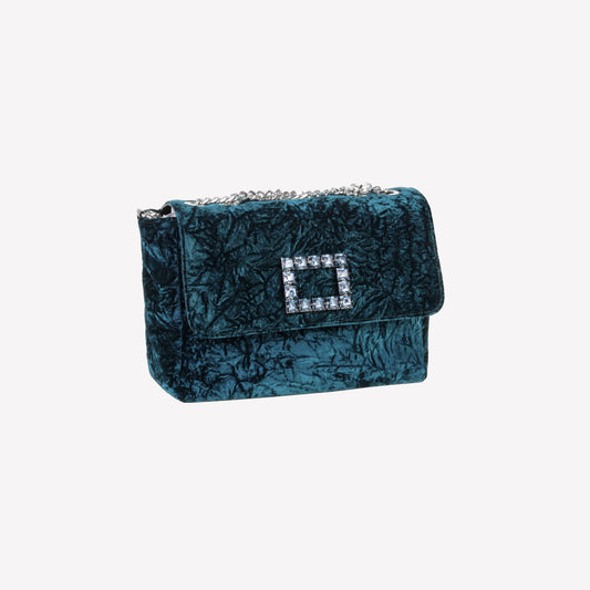 TROPEA LUX IN PETROL GREEN VELVET SHOULDER BAG WITH RHINESTONE ACCESSORY
 - Bags | Roberto Festa