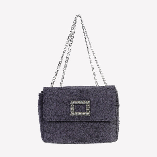 TROPEA LUX IN BLACK BOUCLE SHOULDER BAG WITH RHINESTONE ACCESSORY
 - Bags | Roberto Festa