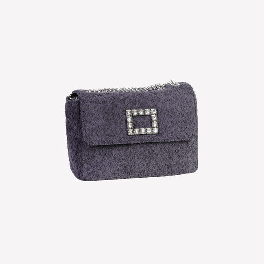 TROPEA LUX IN BLACK BOUCLE SHOULDER BAG WITH RHINESTONE ACCESSORY
 - Bags | Roberto Festa