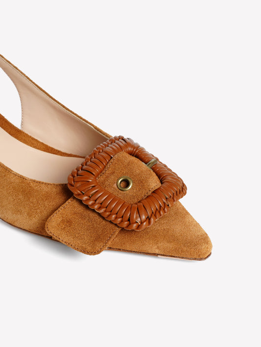 LEATHER SLINGBACK IN LEATHER-COLORED SUEDE WITH LEATHER BUCKLE VEGA - Marrone | Roberto Festa