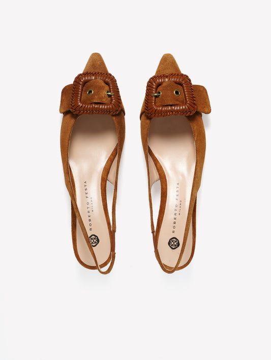 LEATHER SLINGBACK IN LEATHER-COLORED SUEDE WITH LEATHER BUCKLE VEGA - Marrone | Roberto Festa
