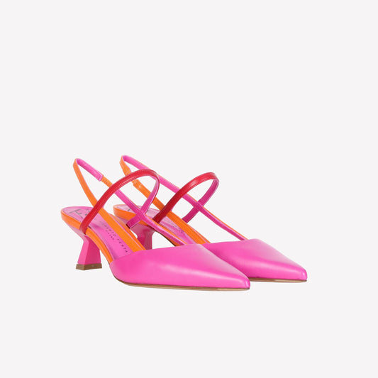 SLINGBACK IN NAPPA CON DOPPIO CINTURINO BARBIE E ORANGE AMAI - Rosa | Roberto Festa