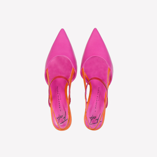 SLINGBACK IN NAPPA CON DOPPIO CINTURINO BARBIE E ORANGE AMAI - Rosa | Roberto Festa