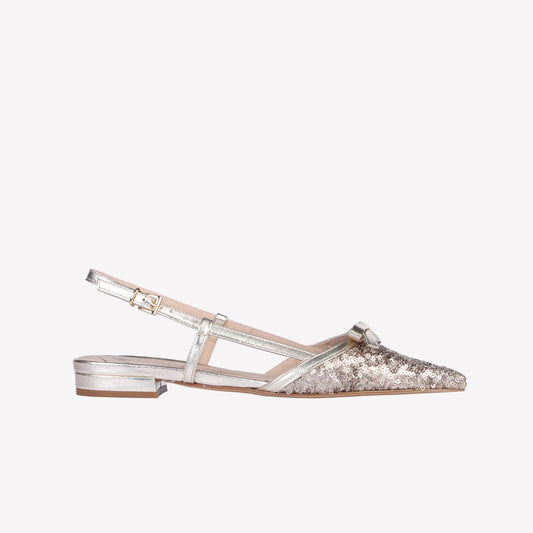 Aris slingback pumps in titanium paillettes with bow  - Gold | Roberto Festa