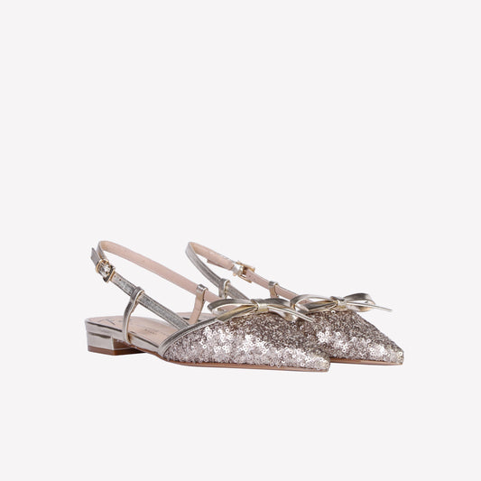 Aris slingback pumps in titanium paillettes with bow  - Gold | Roberto Festa