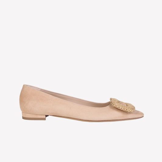 Canary flat in suede nude with raffia accessory - Canary | Roberto Festa