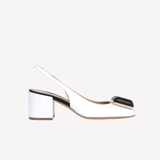Gaby slingback in white nappa leather with black accessory and heel - White | Roberto Festa