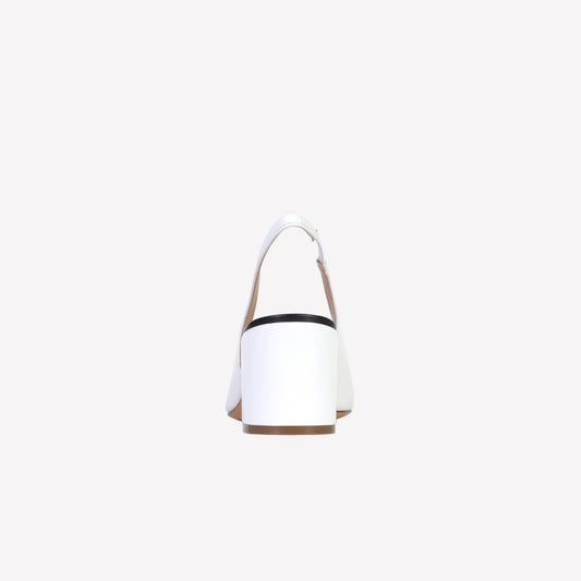 Gaby slingback in white nappa leather with black accessory and heel - White | Roberto Festa