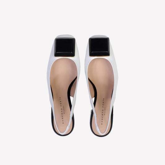 Gaby slingback in white nappa leather with black accessory and heel - White | Roberto Festa