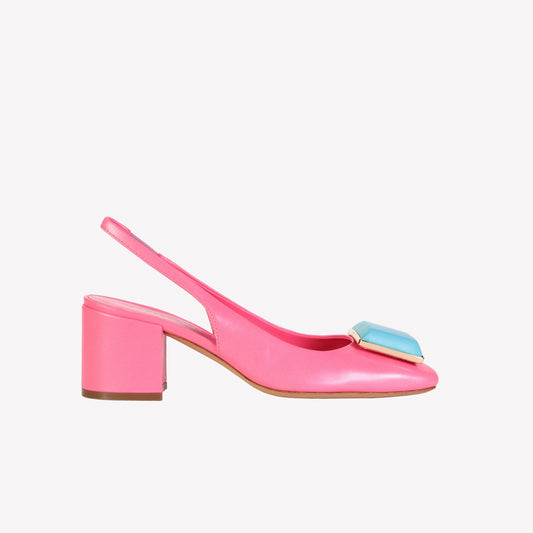 Gaby slingback in barbie nappa leather with turquoise accessory - Rosa | Roberto Festa