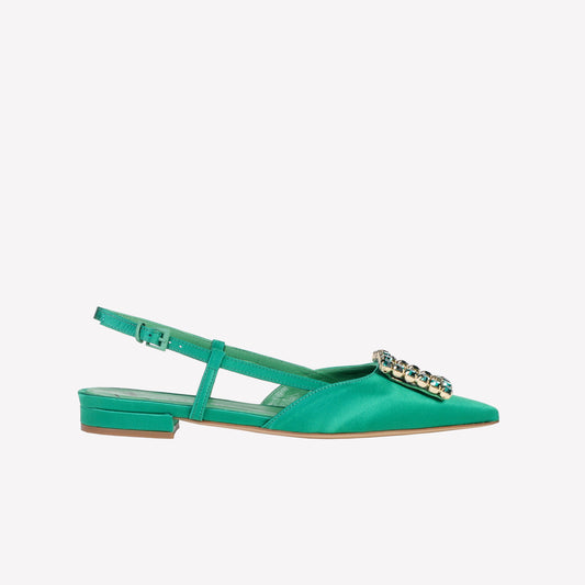 slingback in raso edera con accessorio strass lavanda - Verde | Roberto Festa