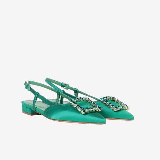 slingback in raso edera con accessorio strass lavanda - Verde | Roberto Festa