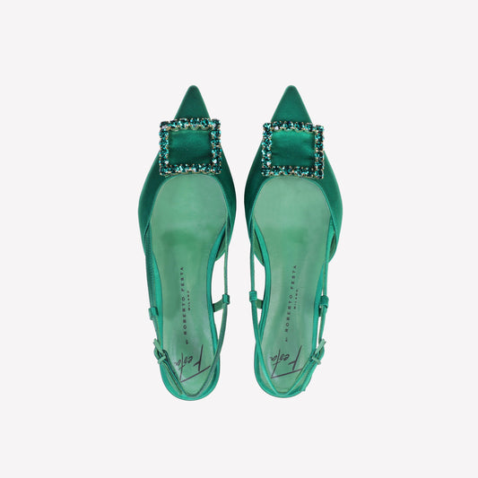 slingback in raso edera con accessorio strass lavanda - Verde | Roberto Festa