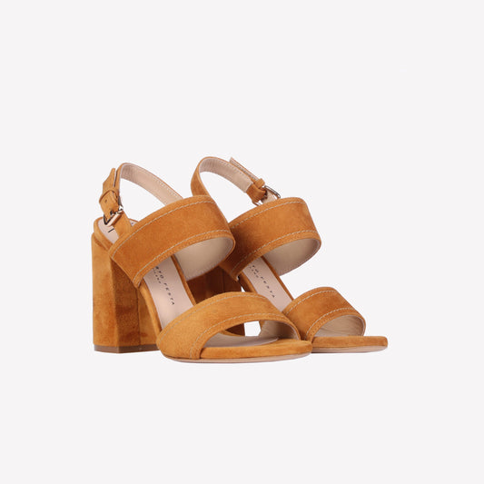 Nevis wood suede sandals with two bands and strap - Cuoio | Roberto Festa