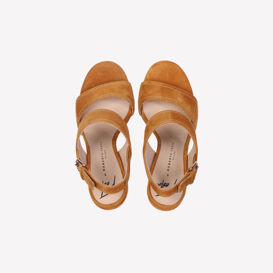 Nevis wood suede sandals with two bands and strap - Cuoio | Roberto Festa