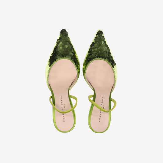 Posik pistachio satin sequined slingback pumps - Verde | Roberto Festa