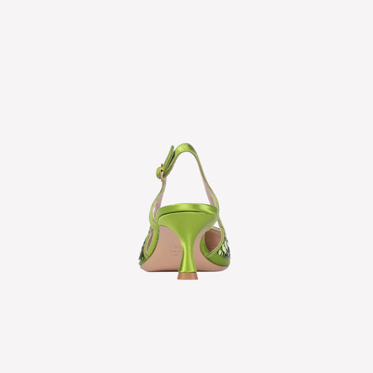 Siviglia slingback pumps in pistachio silk satin with sequins - Verde | Roberto Festa