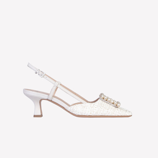 SLINGBACK IN TWEED BEIGE CON ACCESSORIO STRASS STEFY - Beige | Roberto Festa