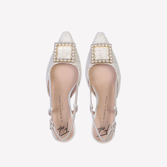 SLINGBACK IN TWEED BEIGE CON ACCESSORIO STRASS STEFY - Beige | Roberto Festa